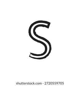Vector de la letra S de la carrera del cepillo negro - Icono inicial del alfabeto del grunge angustiado dibujado a mano aislado en blanco