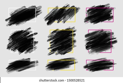 Black brush stroke with line frame on gray background vector illustration