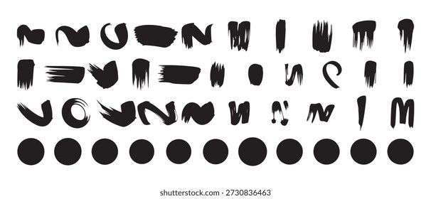 Schwarze Pinselstriche Linien und Grunge Formen Sammlung, Abstrakte Tinte Elemente Set. Vektorgrafik eps 10