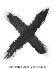 Black brush stroke on paper in the form of a cross
