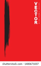 Black brush stroke on red background. Template for book cover, poster, label. Grunge stripe vector illustration