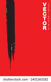 Black brush stroke on red background. Template for book cover, poster, label. Grunge stripe vector illustration