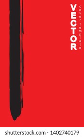 Black brush stroke on red background. Template for book cover, poster, label. Grunge stripe vector illustration