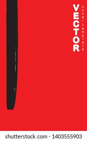 Black brush stroke on red background. Template for book cover, poster, label. Grunge stripe vector illustration