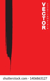 Black brush stroke on red background. Template for book cover, poster, label. Grunge stripe vector illustration