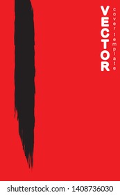 Black brush stroke on red background. Template for book cover, poster, label. Grunge stripe vector illustration