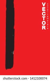 Black brush stroke on red background. Template for book cover, poster, label. Grunge stripe vector illustration