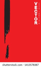 Black brush stroke on red background. Template for book cover, poster, label. Grunge stripe vector illustration