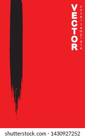 Black brush stroke on red background. Template for book cover, poster, label. Grunge stripe vector illustration