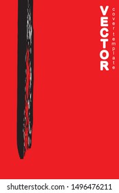 Black brush stroke on red background. Template for book cover, poster, label. Grunge stripe vector illustration