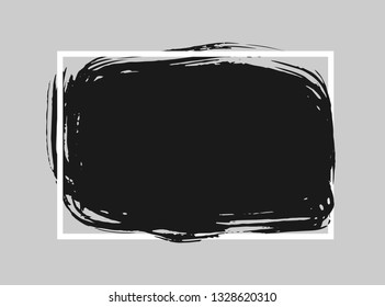 Black brush stroke over rectangular frame. Abstract grunge background template. 