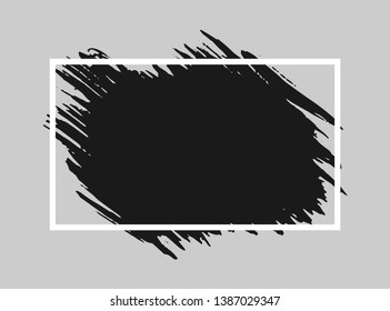 Black brush stroke over rectangular frame. Abstract grunge background template. 