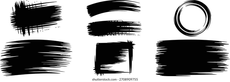 Colección de juego de pinceladas negras para diseños y fondos decorativos