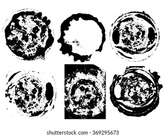 Black brush stroke set in the form circle  Drawing created in ink sketch handmade technique  Isolated white background  easy to use