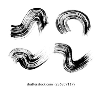 Black brush stroke. Set of four hand drawn ink spots isolated on white background. Vector illustration