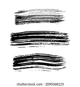 Black brush stroke. Set of hand drawn ink spots isolated on transparent background. Vector illustration