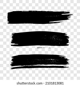Golpe de pincel negro. Conjunto de puntos de tinta dibujados a mano aislados en fondo transparente. Ilustración del vector
