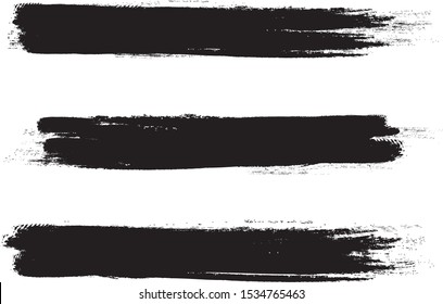 Black brush stroke set isolated on white background. Trendy brush stroke for black ink paint, grunge backdrop, dirt banner, watercolor design and dirty texture. Creative art concept, vector illustration