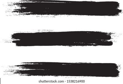 Black brush stroke set isolated on white background. Trendy brush stroke for black ink paint, grunge backdrop, dirt banner,watercolor design and dirty texture.Creative art concept, vector illustration