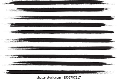 Black brush stroke set isolated on white background. Trendy brush stroke for black ink paint, grunge backdrop, dirt banner,watercolor design and dirty texture.Creative art concept, vector illustration