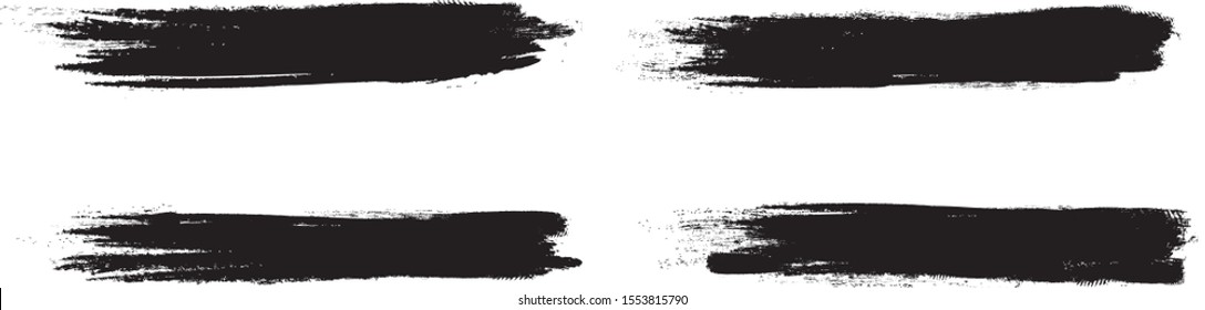 Black brush stroke set isolated on white background. Trendy brush stroke for black ink paint, grunge backdrop, dirt banner,watercolor design and dirty texture.Creative art concept, vector illustration