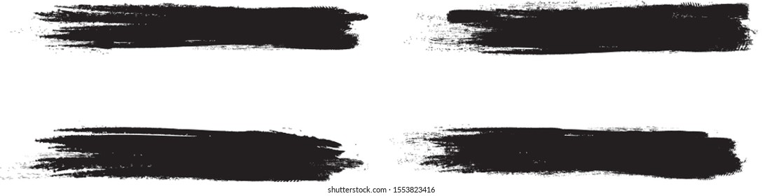 Black brush stroke set isolated on white background. Trendy brush stroke for black ink paint, grunge backdrop, dirt banner,watercolor design and dirty texture.Creative art concept, vector illustration