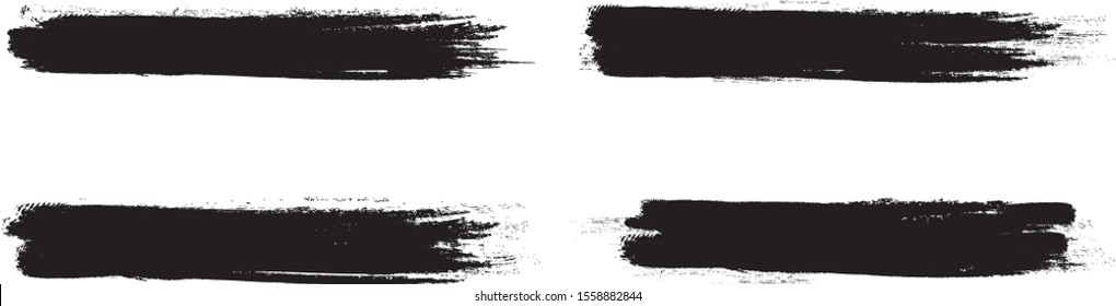 Black brush stroke set isolated on white background. Trendy brush stroke for black ink paint, grunge splash, dirt banner, watercolor design and dirty texture. Creative art concept, vector illustration