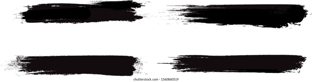 Black brush stroke set isolated on white background. Trendy brush stroke for black ink paint, grunge splash, dirt banner, watercolor design and dirty texture. Creative art concept, vector illustration