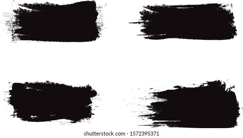 Black brush stroke set isolated on white background. Trendy brush stroke for black ink paint, grunge splash, dirt banner, watercolor design and dirty texture. Creative art concept, vector illustration