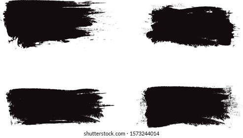 Black brush stroke set isolated on white background. Trendy brush stroke for black ink paint, grunge splash, dirt banner, watercolor design and dirty texture. Creative art concept, vector illustration