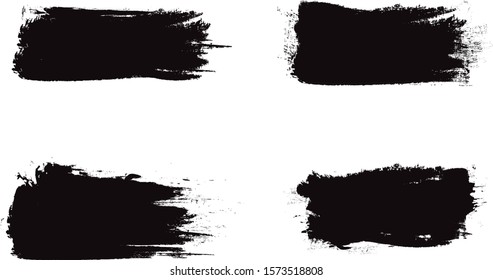 Black brush stroke set isolated on white background. Trendy brush stroke for black ink paint, grunge splash, dirt banner, watercolor design and dirty texture. Creative art concept, vector illustration