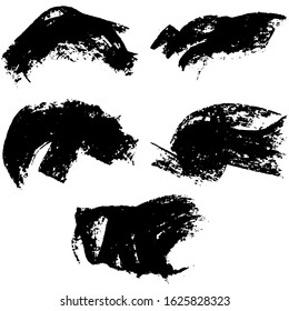 Black brush stroke set isolated on white background. Trendy brush stroke for black ink paint, grunge splash, dirt banner, watercolor design and dirty texture. Creative art concept, vector illustration