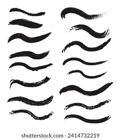 Black brush stroke set isolated on background. Paint brush stroke vector for ink paint, grunge design element, dirt banner, watercolor design, dirty texture. Trendy brush stroke, vector illustration