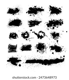 Black brush stroke set isolated on background. Paint brush stroke vector for ink paint, grunge design element, dirt banner, watercolor design, dirty texture. Trendy brush stroke, vector illustration