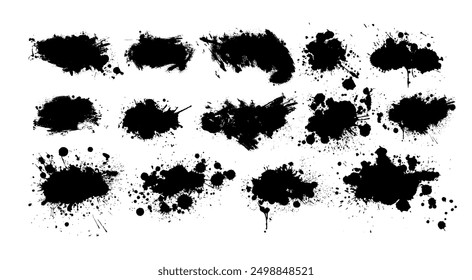 Black brush stroke set isolated on background. Paint brush stroke for ink paint, grunge design element, dirt banner, watercolor design, dirty texture. Trendy brush stroke. hand drawn. Not AI, Vector.