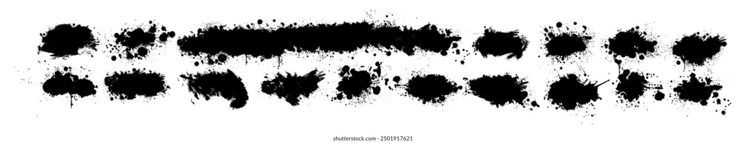 Black brush stroke set isolated on background. Paint brush stroke for ink paint, grunge design element, dirt banner, watercolor design, dirty texture. Trendy brush stroke. hand drawn. Not AI, Vector.