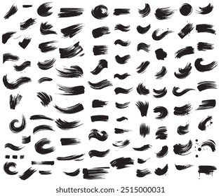 Black brush stroke set isolated on background. Paint brush stroke vector for ink paint, grunge design element