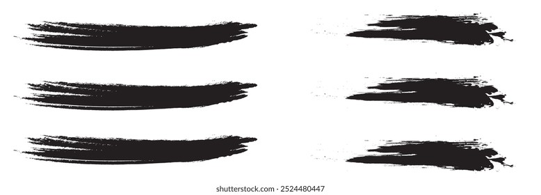 Black brush stroke set isolated on background. Paint brush stroke vector for ink paint, grunge design element, dirt banner, watercolor design, dirty texture. Trendy brush stroke, vector illustration