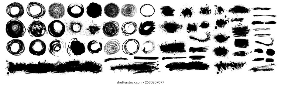 Black brush stroke set isolated on background. Paint brush stroke for ink paint, grunge design element, dirt banner, watercolor design, dirty texture. Trendy brush stroke. hand drawn. Not AI, Vector.