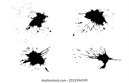 Conjunto de pinceladas negras aisladas sobre fondo. Vector de trazo de pincel de pintura para tinta, elemento de diseño grunge, Anuncio de suciedad, diseño de acuarela, textura sucia.  Manchas de manchas, goteo de pintura líquida. 