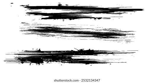 Black brush stroke set isolated on background. Paint brush stroke vector for ink paint, grunge design element, dirt banner, 