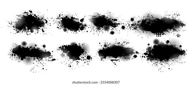 Black brush stroke set isolated on background. Paint brush stroke for ink paint, grunge design element, dirt banner, watercolor design, dirty texture. Trendy brush stroke. hand drawn. Not AI, Vector.