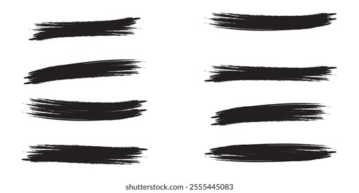 Black brush stroke set isolated on white background. Trendy brush stroke for black ink paint,grunge backdrop, dirt banner,watercolor design and dirty texture.Creative art concept, vector illustration 