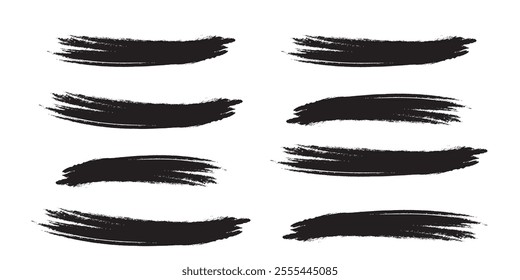 Black brush stroke set isolated on white background. Trendy brush stroke for black ink paint,grunge backdrop, dirt banner,watercolor design and dirty texture.Creative art concept, vector illustration 