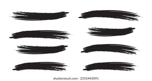 Black brush stroke set isolated on white background. Trendy brush stroke for black ink paint,grunge backdrop, dirt banner,watercolor design and dirty texture.Creative art concept, vector illustration 