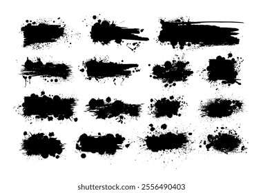 Black brush stroke set isolated on background. Paint brush stroke for ink paint, grunge design element, dirt banner, watercolor design, dirty texture. Trendy brush stroke. hand drawn. Not AI, Vector.