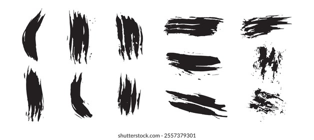 Black brush stroke set isolated on background. Paint brush stroke vector for ink paint, grunge design element, dirt banner, watercolor design, dirty texture. Trendy brush stroke, vector illustration