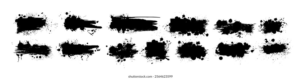 Black brush stroke set isolated on background. Paint brush stroke for ink paint, grunge design element, dirt banner, watercolor design, dirty texture. Trendy brush stroke. hand drawn. Not AI, Vector.