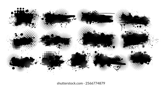 Black brush stroke set isolated on background. Paint brush stroke for ink paint, grunge design element, dirt banner, watercolor design, dirty texture. Trendy brush stroke. hand drawn. Not AI, Vector.