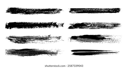 Black brush stroke set isolated on background. Paint brush stroke vector for ink paint, grunge design element, dirt banner, watercolor design, dirty texture.